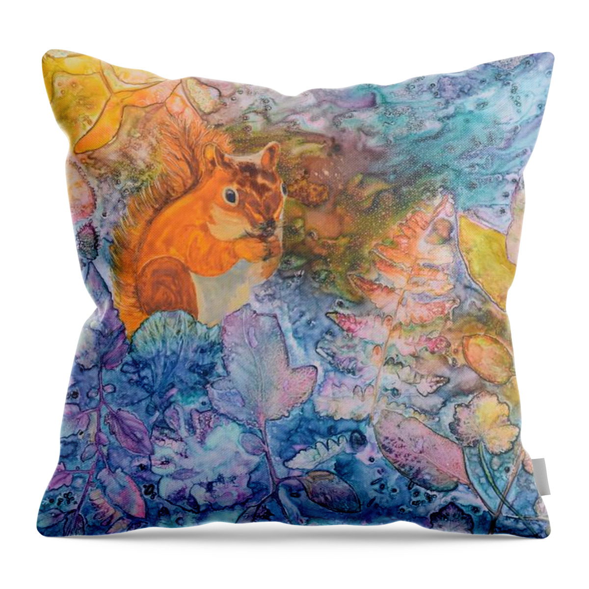 Squirrel Throw Pillow featuring the painting Squirrel Hollow by Nancy Jolley