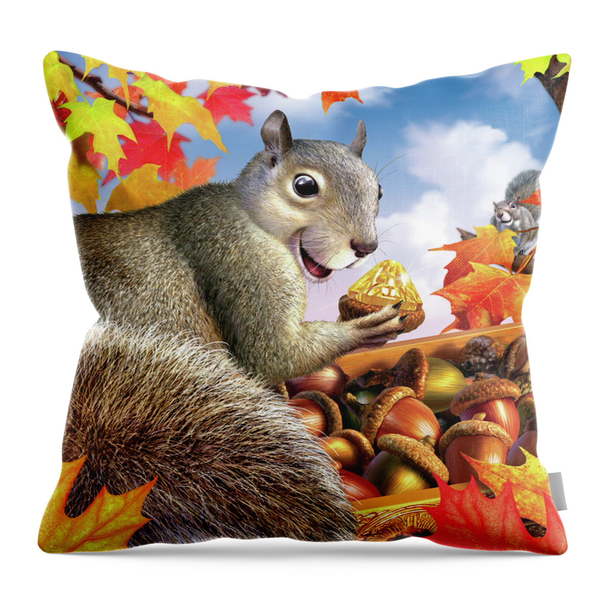 Squirrel Throw Pillow featuring the digital art Squirrel Treasure by Jerry LoFaro