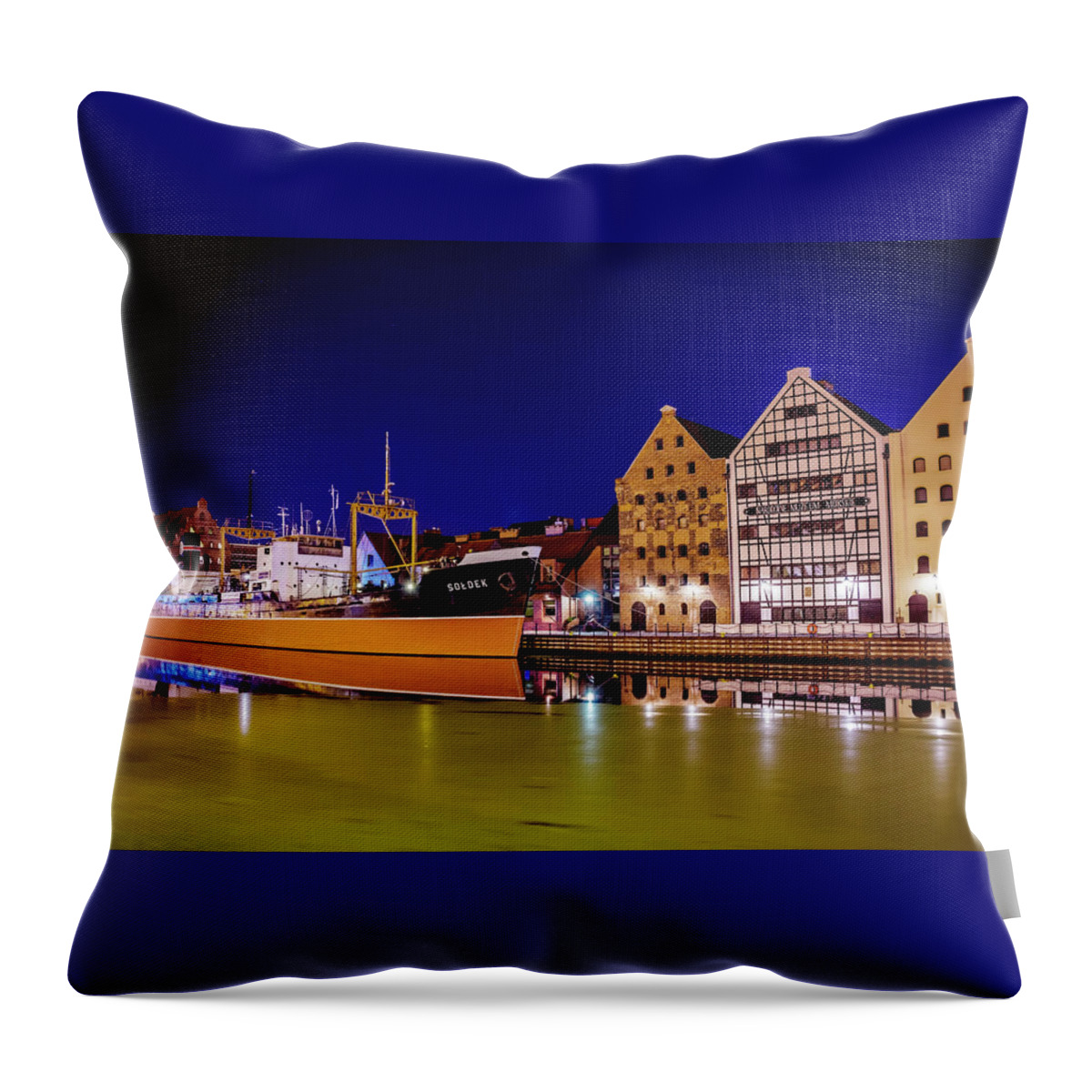 Gdansk Throw Pillow featuring the photograph SS Soldek Gdansk Poland by Carol Japp