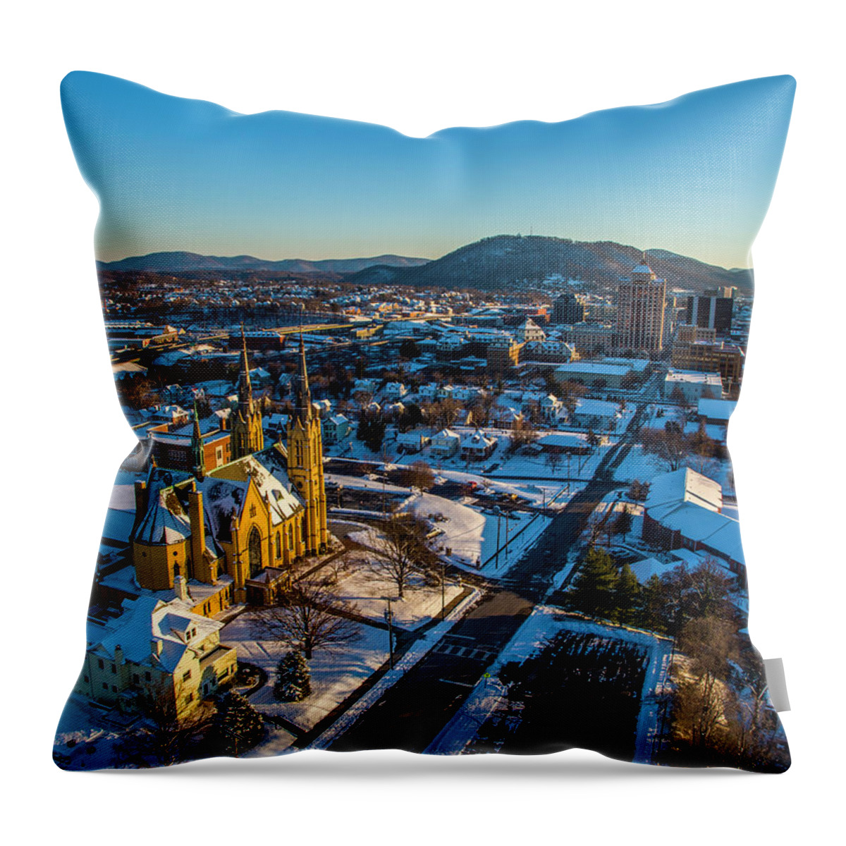 Catholic Throw Pillow featuring the photograph St. Andrew's Downtown by Star City SkyCams