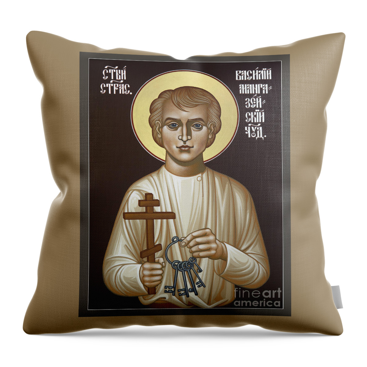 St. Basil Of Mangazeya Throw Pillow featuring the painting St. Basil of Mangazeya - RLBOM by Br Robert Lentz OFM