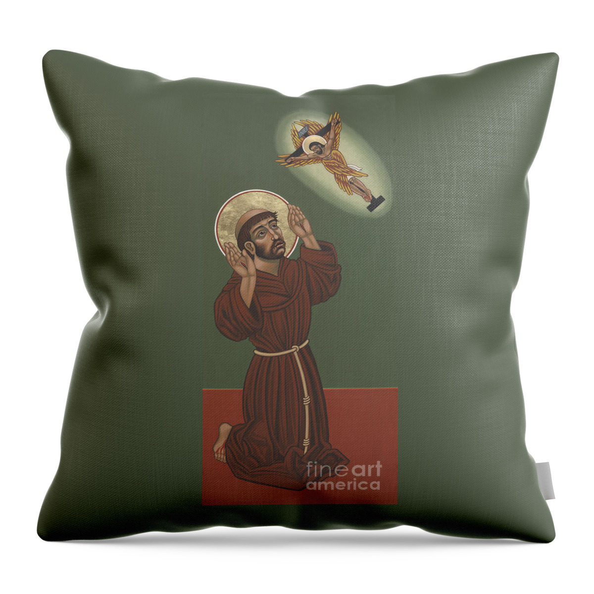 St Francis Throw Pillow featuring the painting St Francis- Viriditas by William Hart McNichols