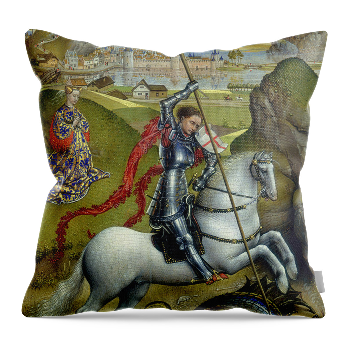 Weyden Throw Pillow featuring the painting St George and the Dragon by Rogier van der Weyden