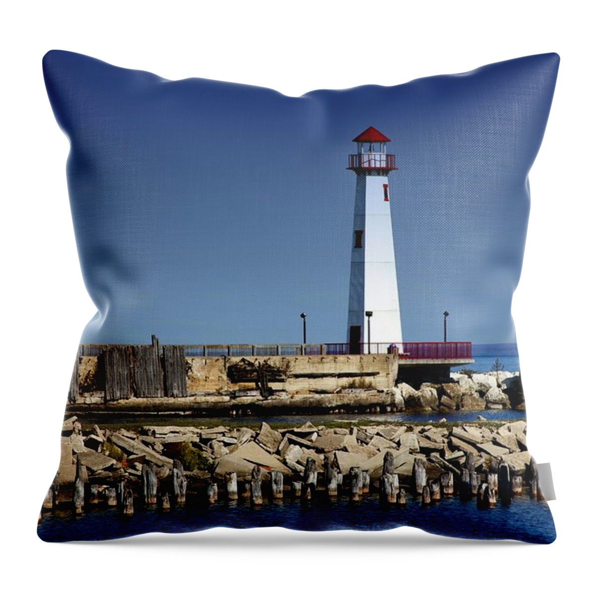 Saint Ignace Michigan Throw Pillow featuring the photograph St. Ignace Lighthouse by Pat Cook