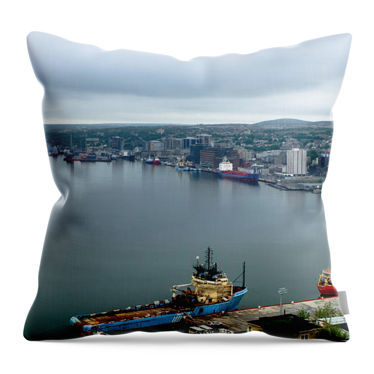 St John's Harbour Throw Pillow featuring the digital art St John's Harbour by Super Lovely
