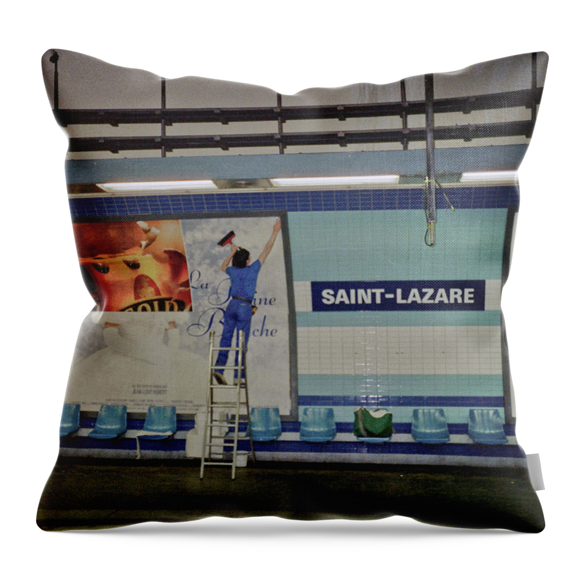 Frank Dimarco Throw Pillow featuring the photograph St. Lazare Poster Hanger by Frank DiMarco