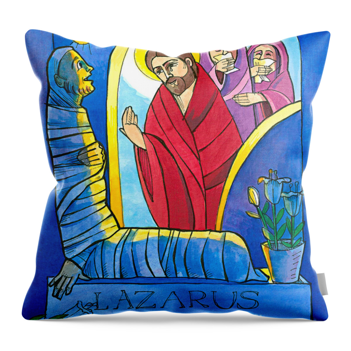 St. Lazarus Throw Pillow featuring the painting St. Lazarus - MMLZR by Br Mickey McGrath OSFS