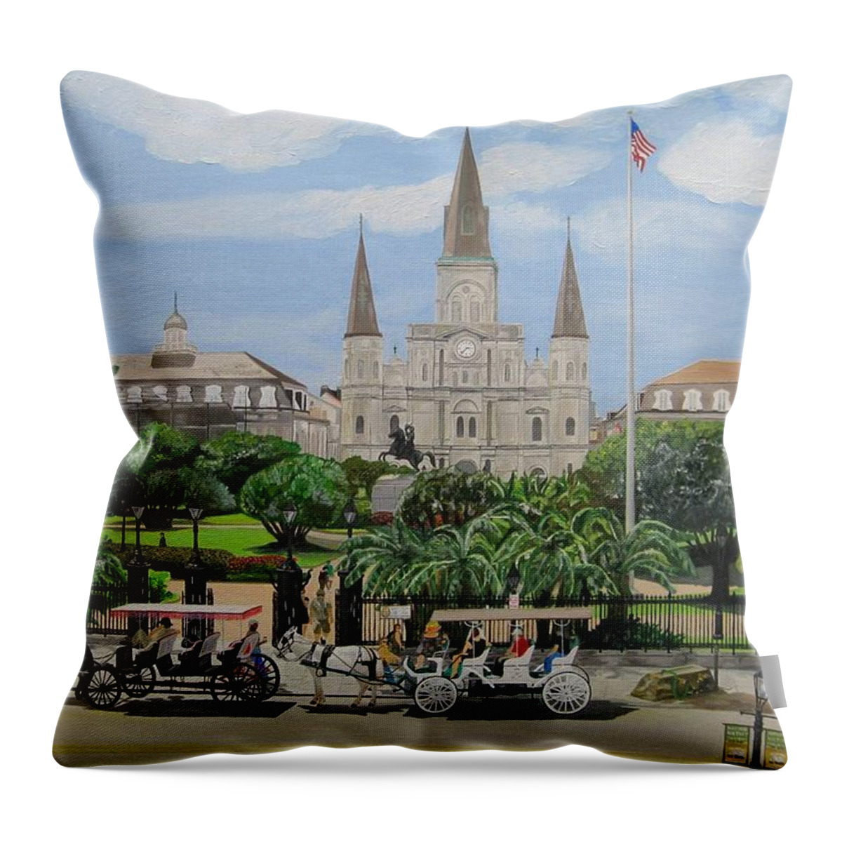 St Louis Cathedral Throw Pillow featuring the painting St Louis Cathedral 1 by Hung Quach