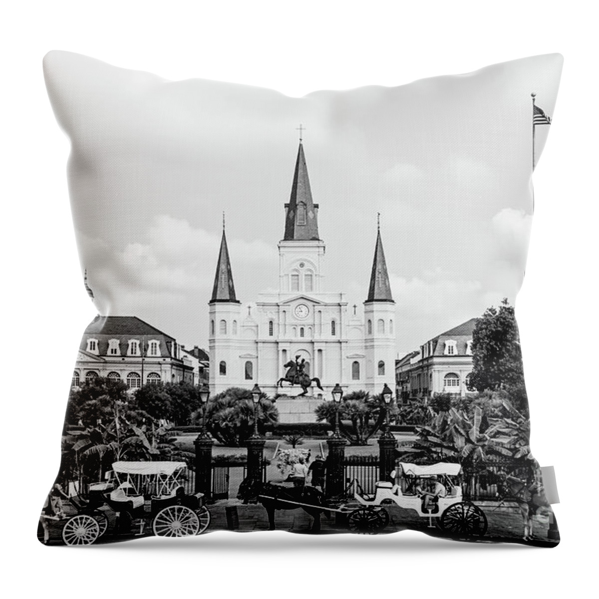 Nola Throw Pillow featuring the photograph St. Louis Cathedral New Orleans - BW by Scott Pellegrin