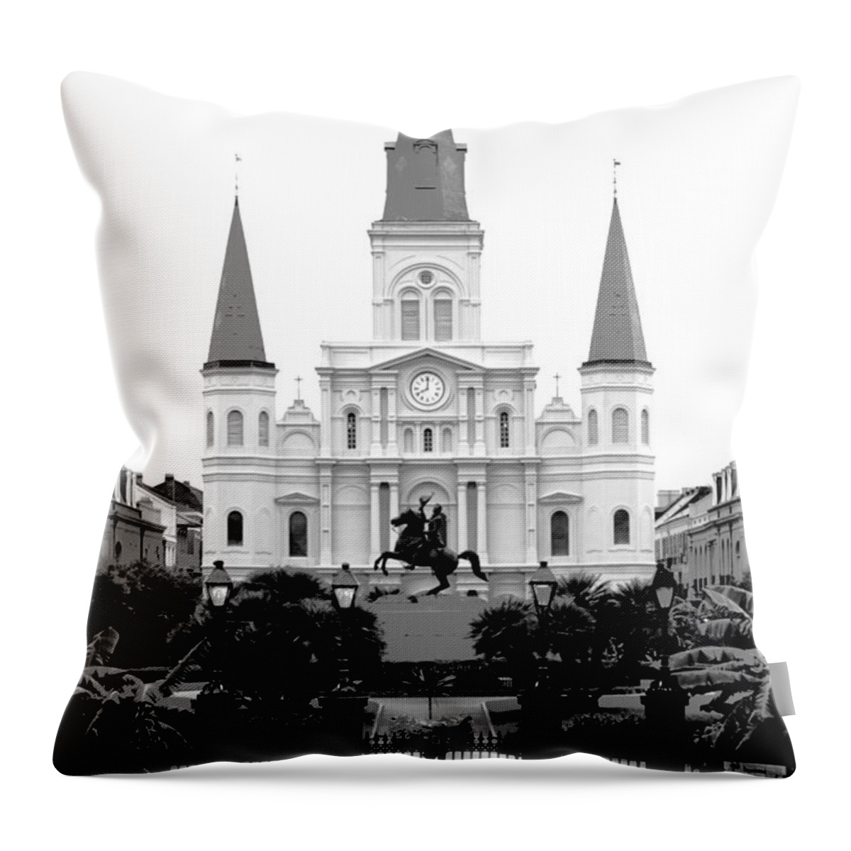 Travelpixpro New Orleans Throw Pillow featuring the digital art St Louis Cathedral on Jackson Square in the French Quarter New Orleans Conte Crayon Digital Art by Shawn O'Brien