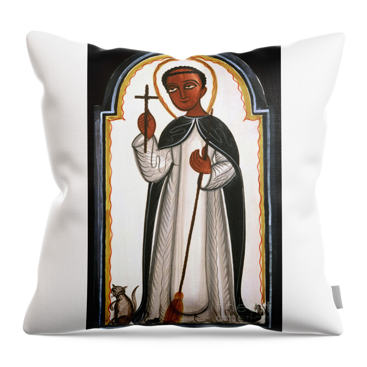 St. Martin De Porres Throw Pillow featuring the painting St. Martin of Porres - AOMAP by Br Arturo Olivas OFS