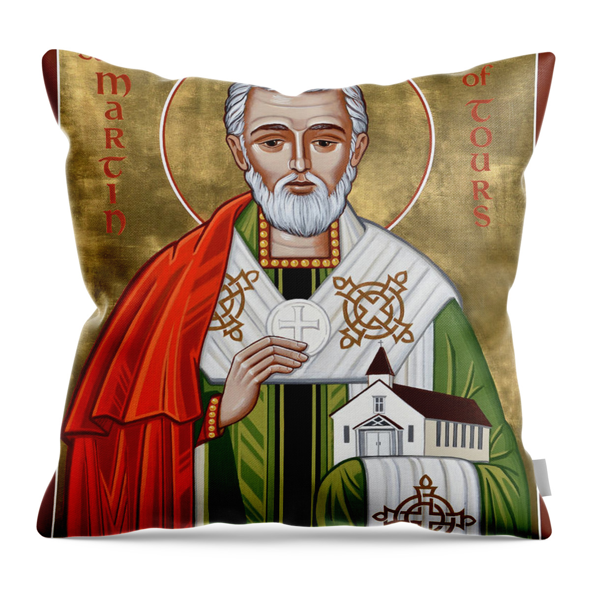St. Martin Of Tours Throw Pillow featuring the painting St. Martin of Tours - JCMTO by Joan Cole