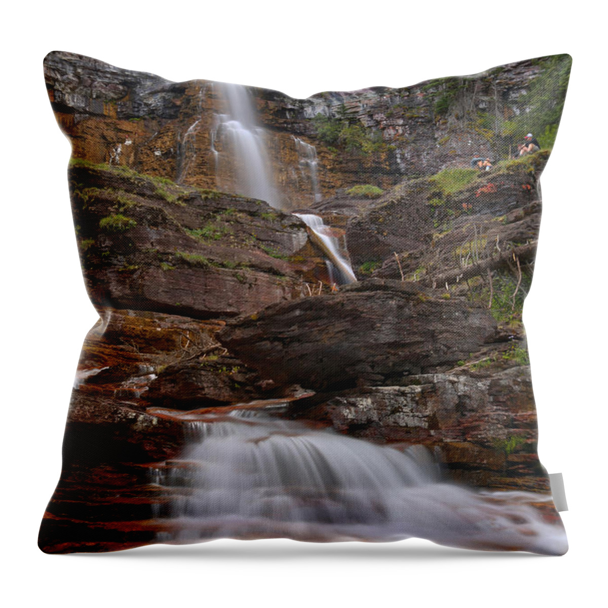 Virginia Falls Throw Pillow featuring the photograph St. Mary Triple Cascades by Adam Jewell