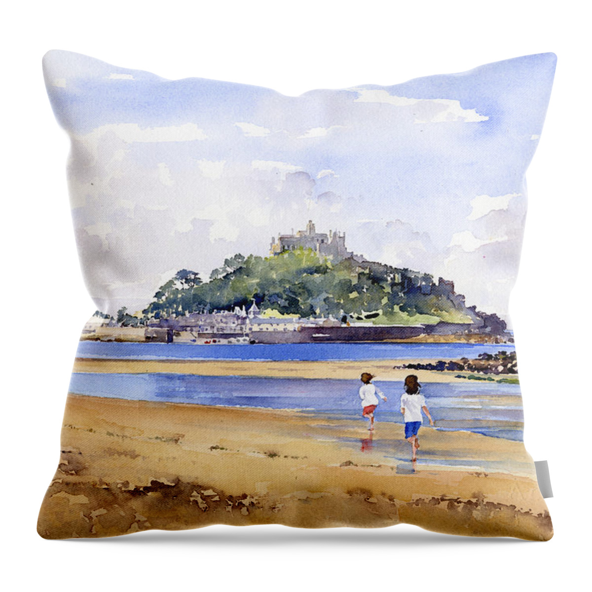 Cornwall Throw Pillow featuring the painting St Michaels Mount by Margaret Merry