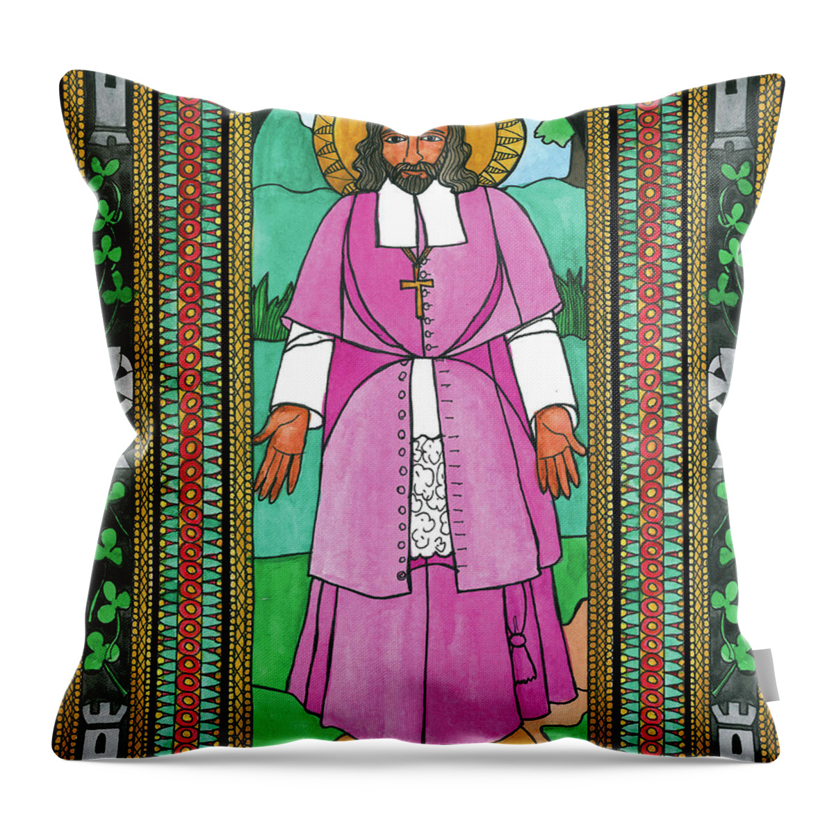 Saint Oliver Plunkett Throw Pillow featuring the painting St. Oliver Plunkett by Brenda Nippert