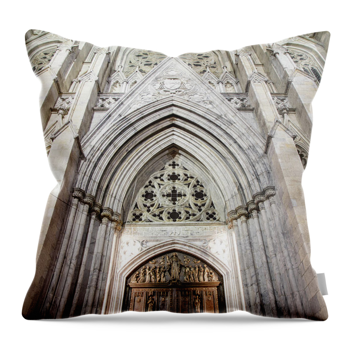 Nyc Throw Pillow featuring the photograph St Patrick's Cathedral Door by John McGraw