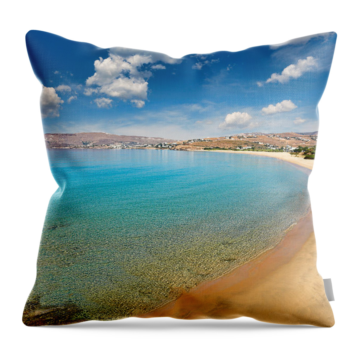 Aegean Throw Pillow featuring the photograph St. Peter beach in Andros - Greece by Constantinos Iliopoulos