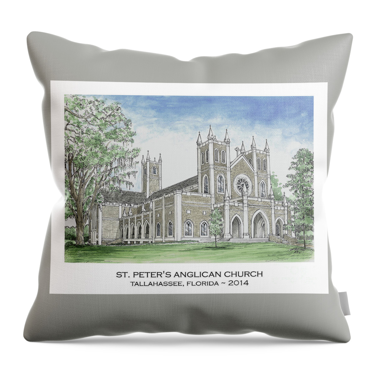 Tallahassee Throw Pillow featuring the painting St. Peter's Anglican Church by Audrey Peaty