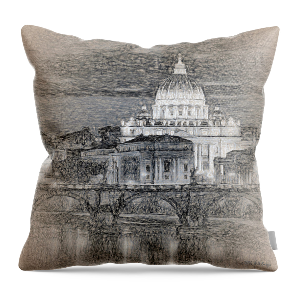 Catholic Throw Pillow featuring the painting St. Peter's Basilica Nbr 2 by Will Barger