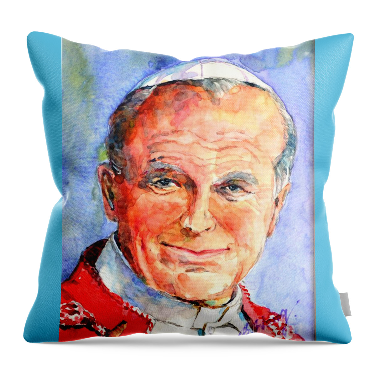 Holy Father Throw Pillow featuring the painting St. Pope Paul John II by Betty M M Wong