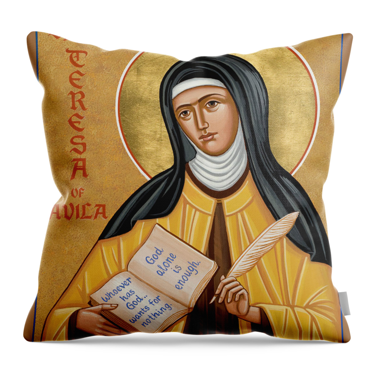 St. Teresa Of Avila Throw Pillow featuring the painting St. Teresa of Avila - JCTOV by Joan Cole