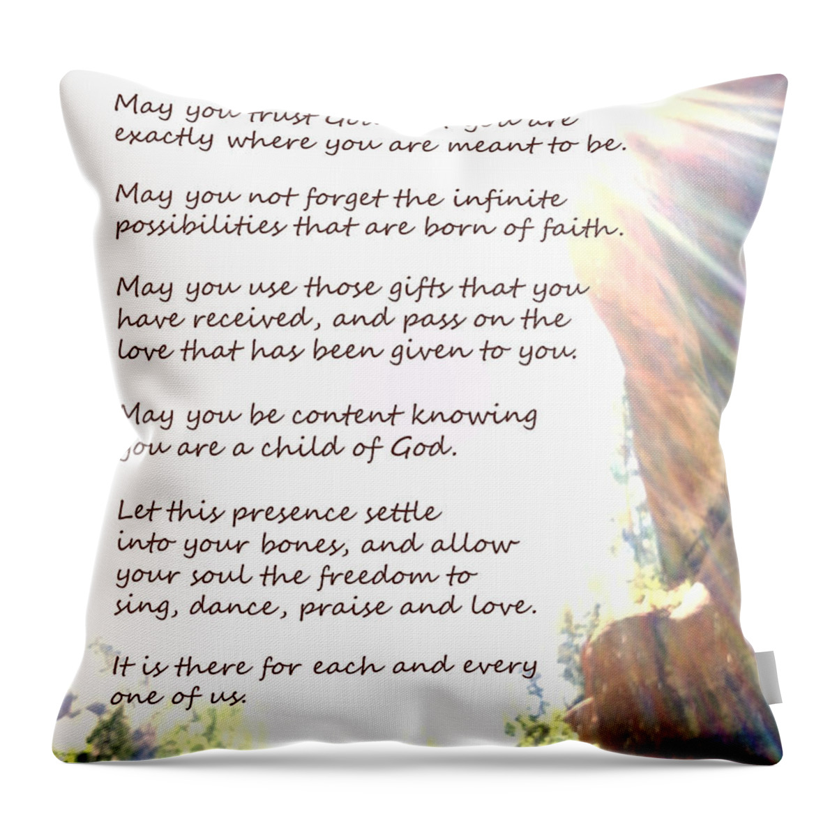 Zion Throw Pillow featuring the photograph St Therese of Lisieux Prayer and True Light Lower Emerald Pools Zion by Heather Kirk