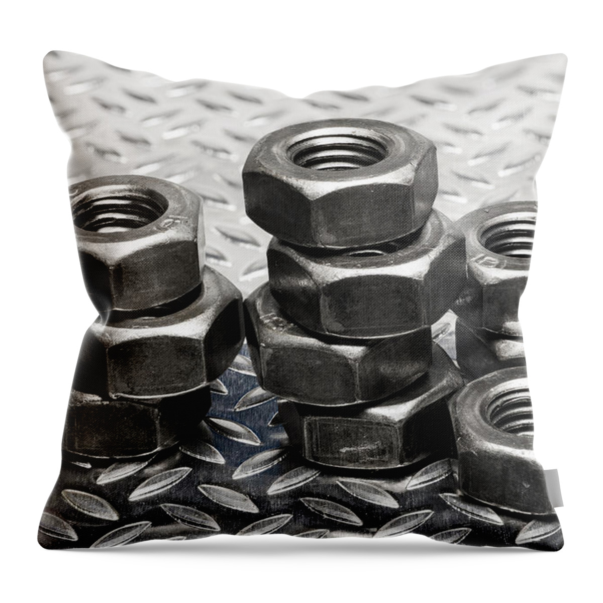 Hardware Throw Pillow featuring the photograph Stacks of Metric thread nuts by John Paul Cullen