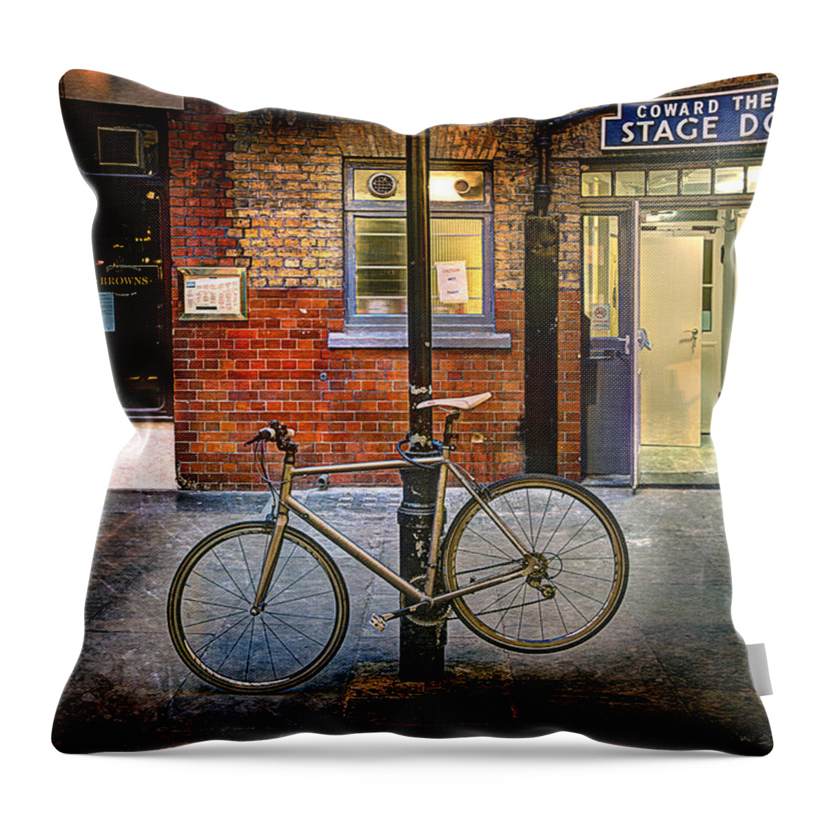 Bicycle Throw Pillow featuring the photograph Stage Door Bike by Craig J Satterlee