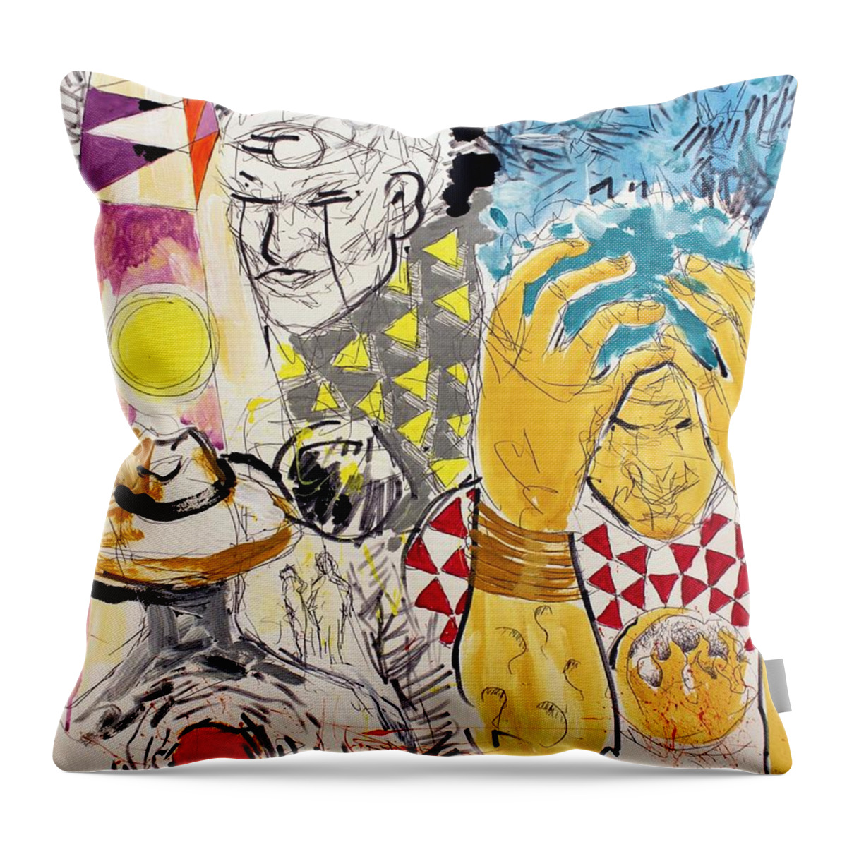 Abstract Throw Pillow featuring the mixed media Stages by Aort Reed