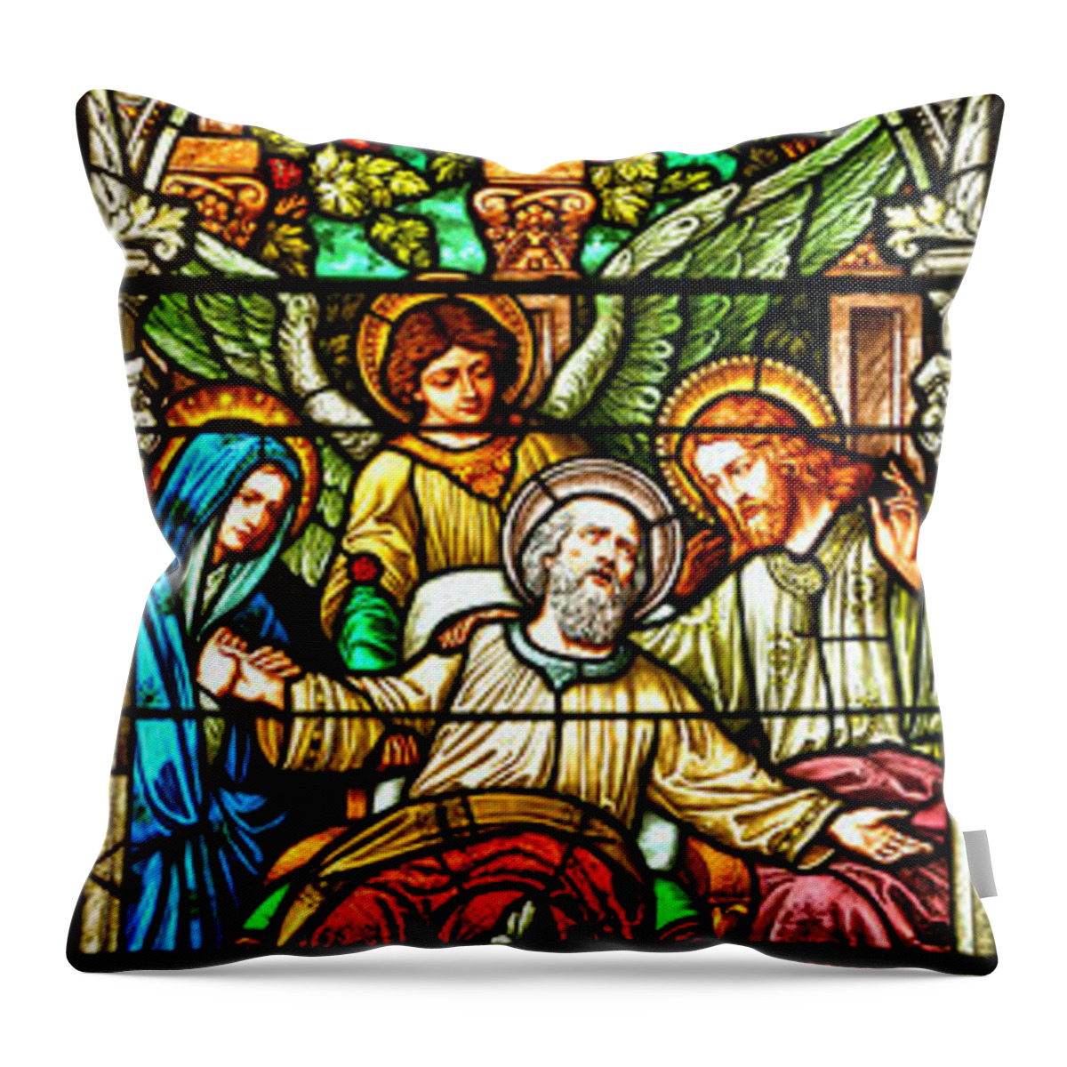 Cathedral Of The Plains Throw Pillow featuring the photograph Stained Glass Scene 1 by Adam Jewell