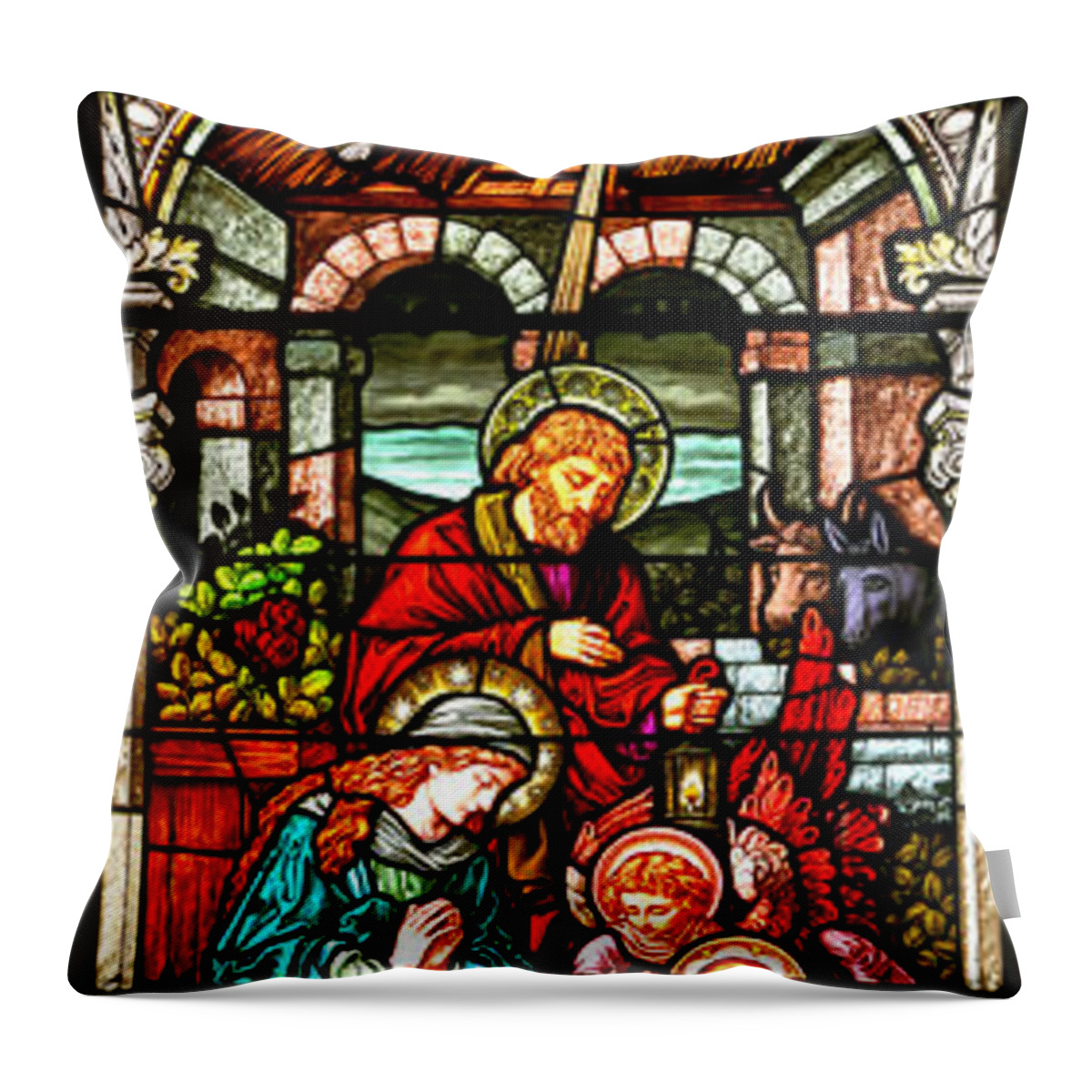 Cathedral Of The Plains Throw Pillow featuring the photograph Stained Glass Scene 4 by Adam Jewell