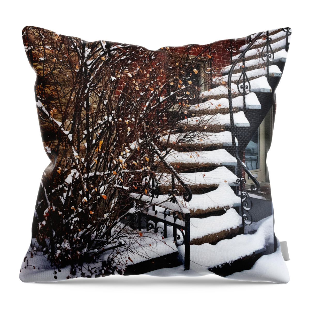 Montreal Throw Pillow featuring the photograph Staircase covered by snow by GoodMood Art