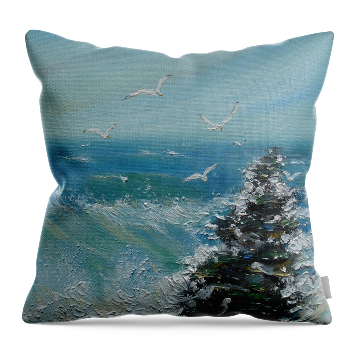 Seagulls Throw Pillow featuring the painting Stalwart Seagulls by Judith Rhue