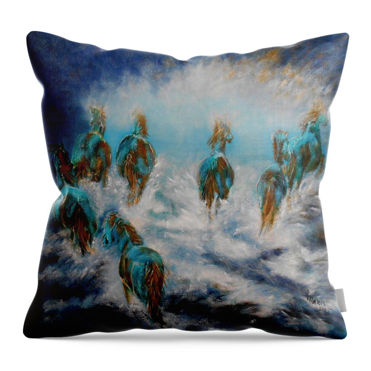 Horses Throw Pillow featuring the painting Stampede to Heaven by Maris Sherwood