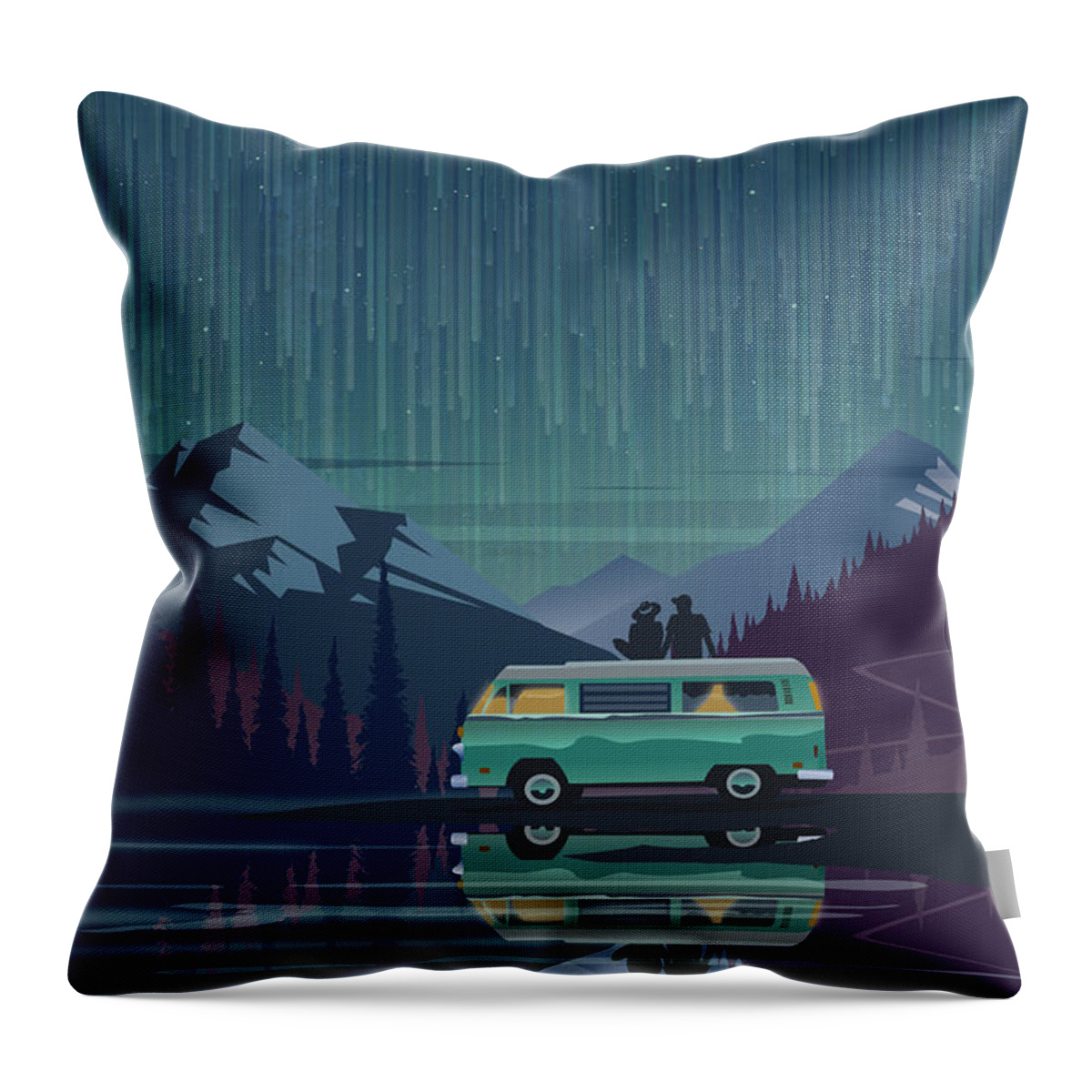 Vanlife Throw Pillow featuring the painting Star light vanlife by Sassan Filsoof