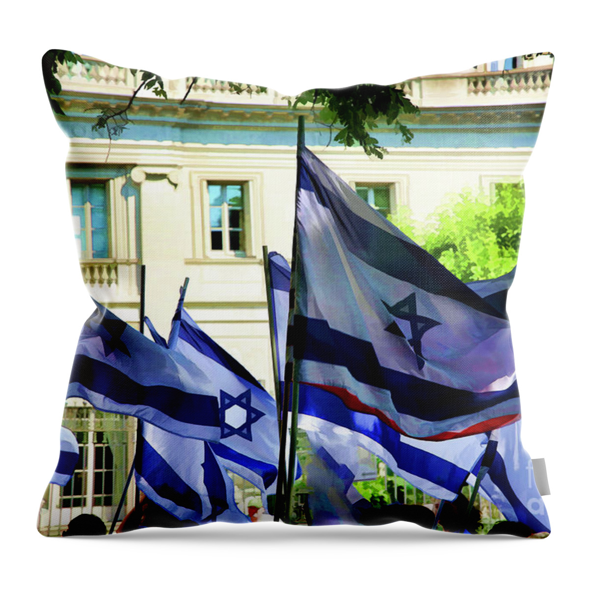 Jewish Throw Pillow featuring the photograph Star of David Flags Israel Day in Central Park by Chuck Kuhn