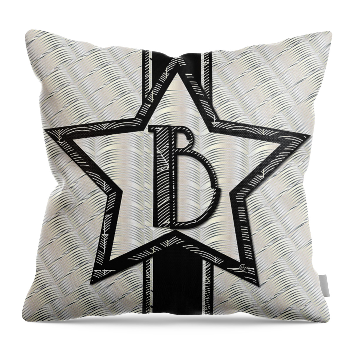 Star Throw Pillow featuring the drawing STAR of the SHOW art deco style letter B by Cecely Bloom
