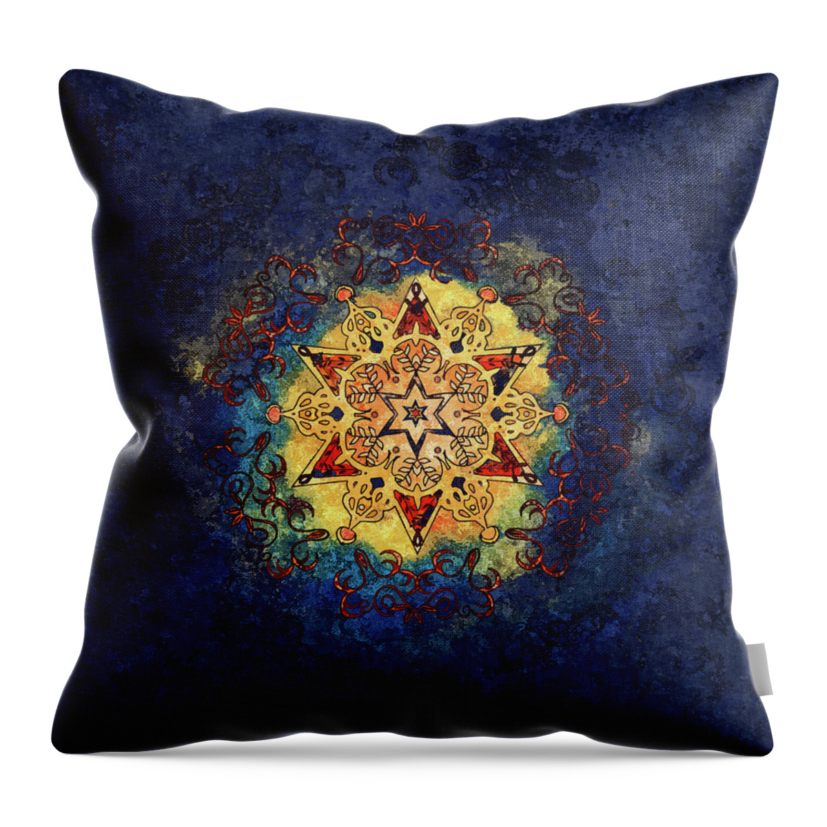 Abstract Throw Pillow featuring the mixed media Star Shine Blue and GOld by Deborah Smith