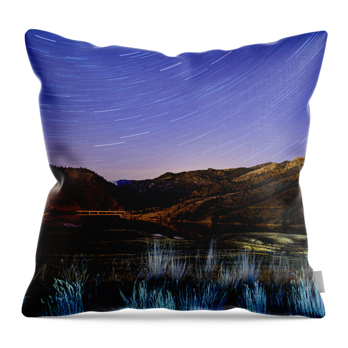 Nightscape Throw Pillow featuring the photograph Star Trails over Hauser by Tory Stephens