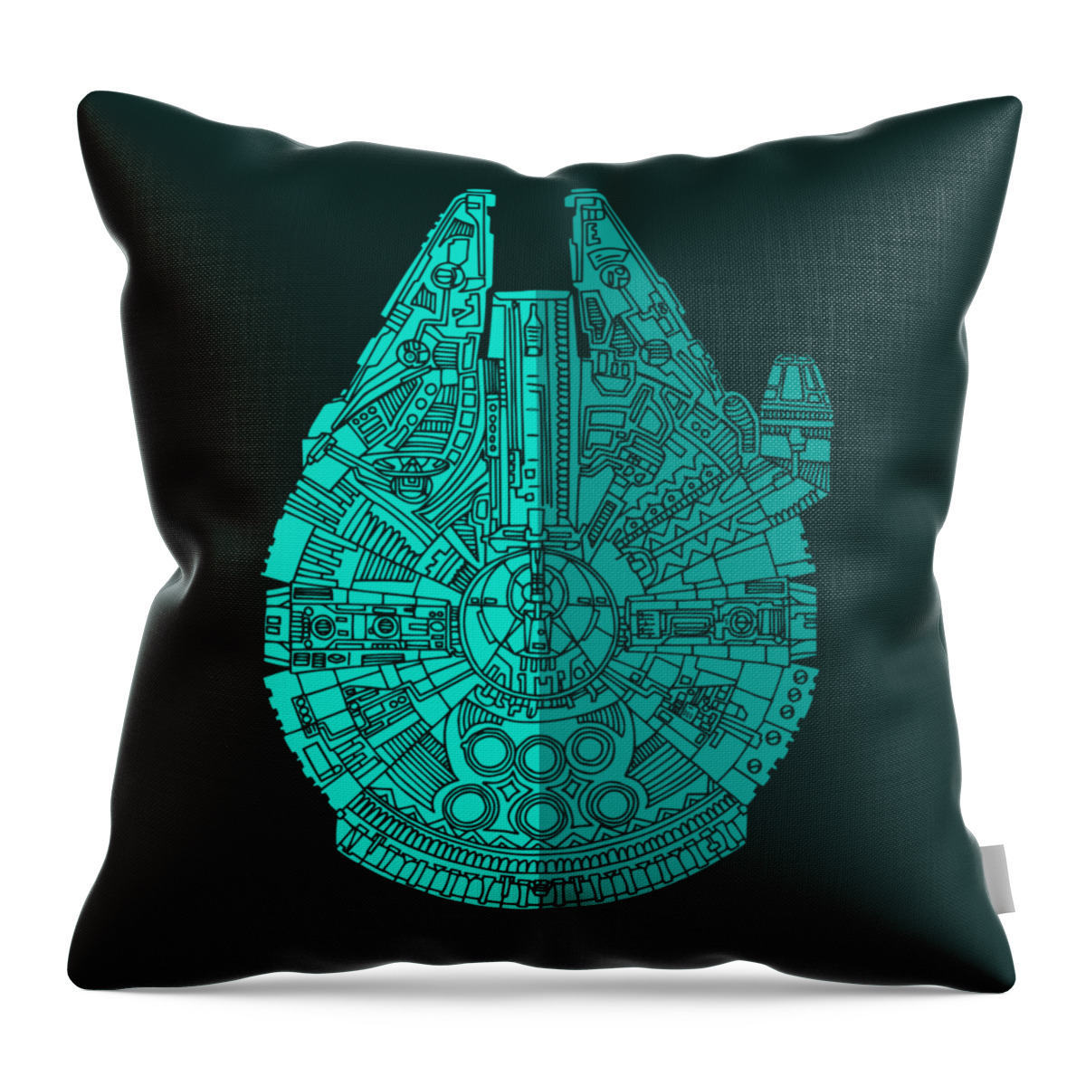 Millennium Throw Pillow featuring the mixed media Star Wars Art - Millennium Falcon - Blue 02 by Studio Grafiikka