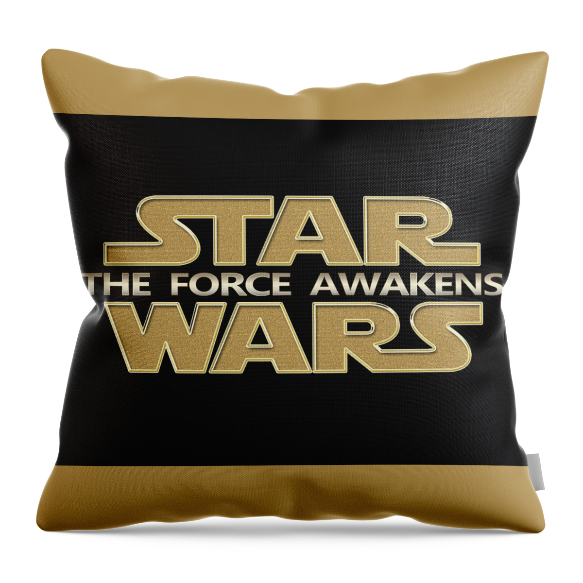 Star Wars Script Design Throw Pillow featuring the painting Star Wars The Force Awakens Carved Gold Typography digital art by Georgeta Blanaru
