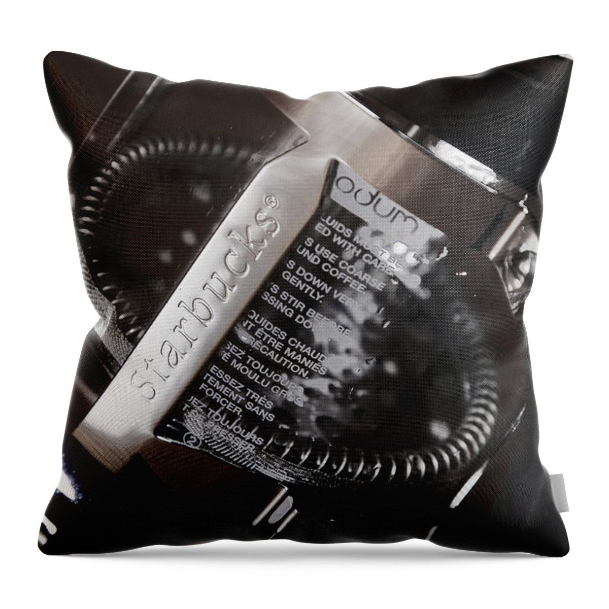 Starbucks Throw Pillow featuring the photograph Starbucks French Press by Fransiskus Sudjojo