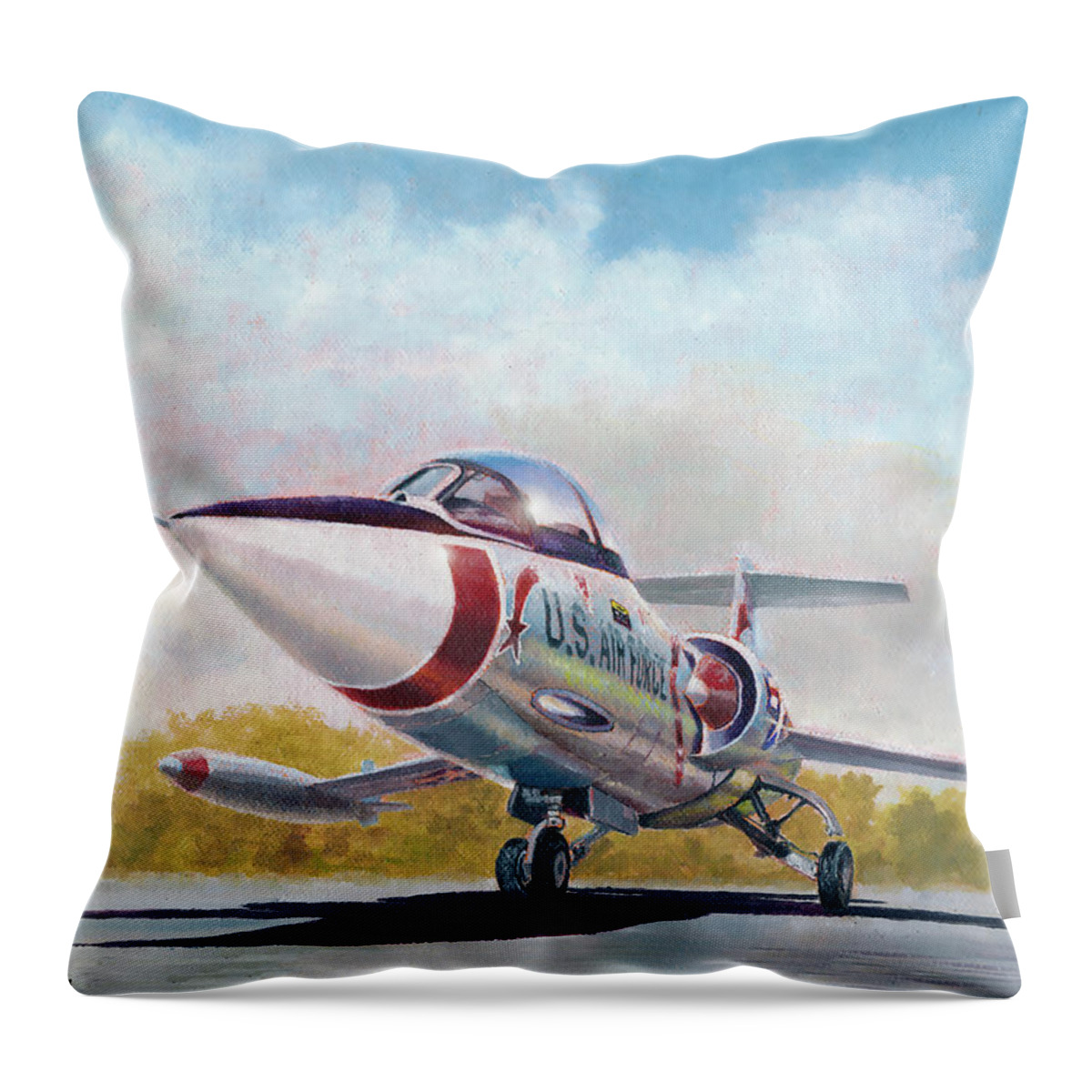 Aviation Throw Pillow featuring the painting Starfighter by Douglas Castleman