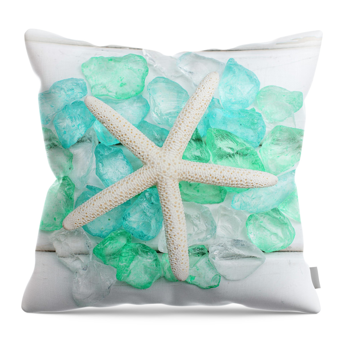 Terry Deluco Throw Pillow featuring the photograph Starfish and Sea Glass by Terry DeLuco