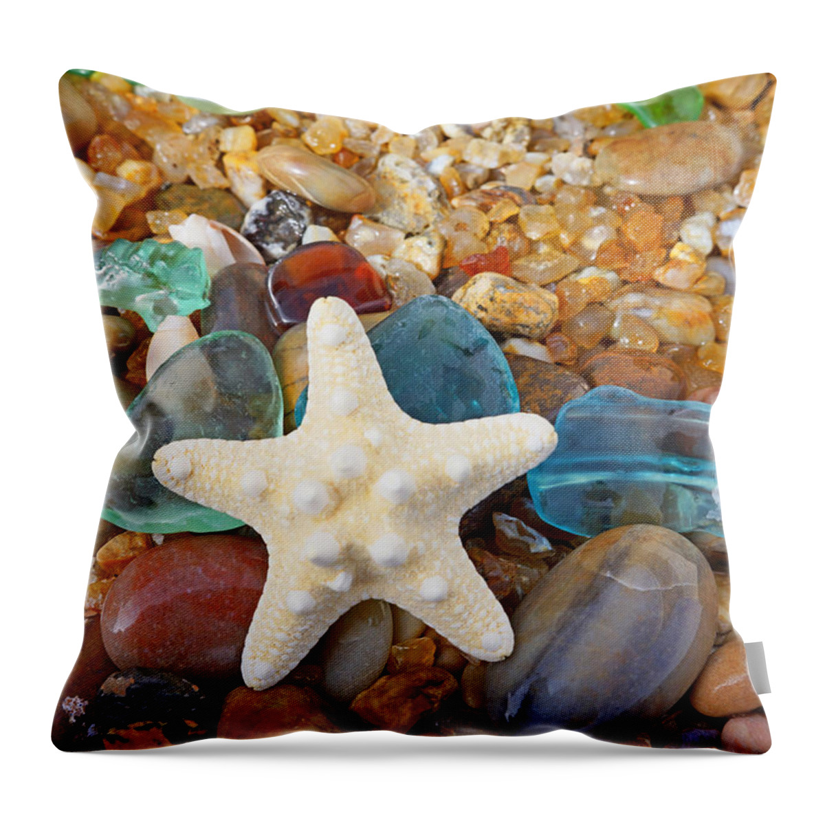 Starfish Throw Pillow featuring the photograph Starfish Art Prints Star Fish Seaglass Sea Glass by Patti Baslee