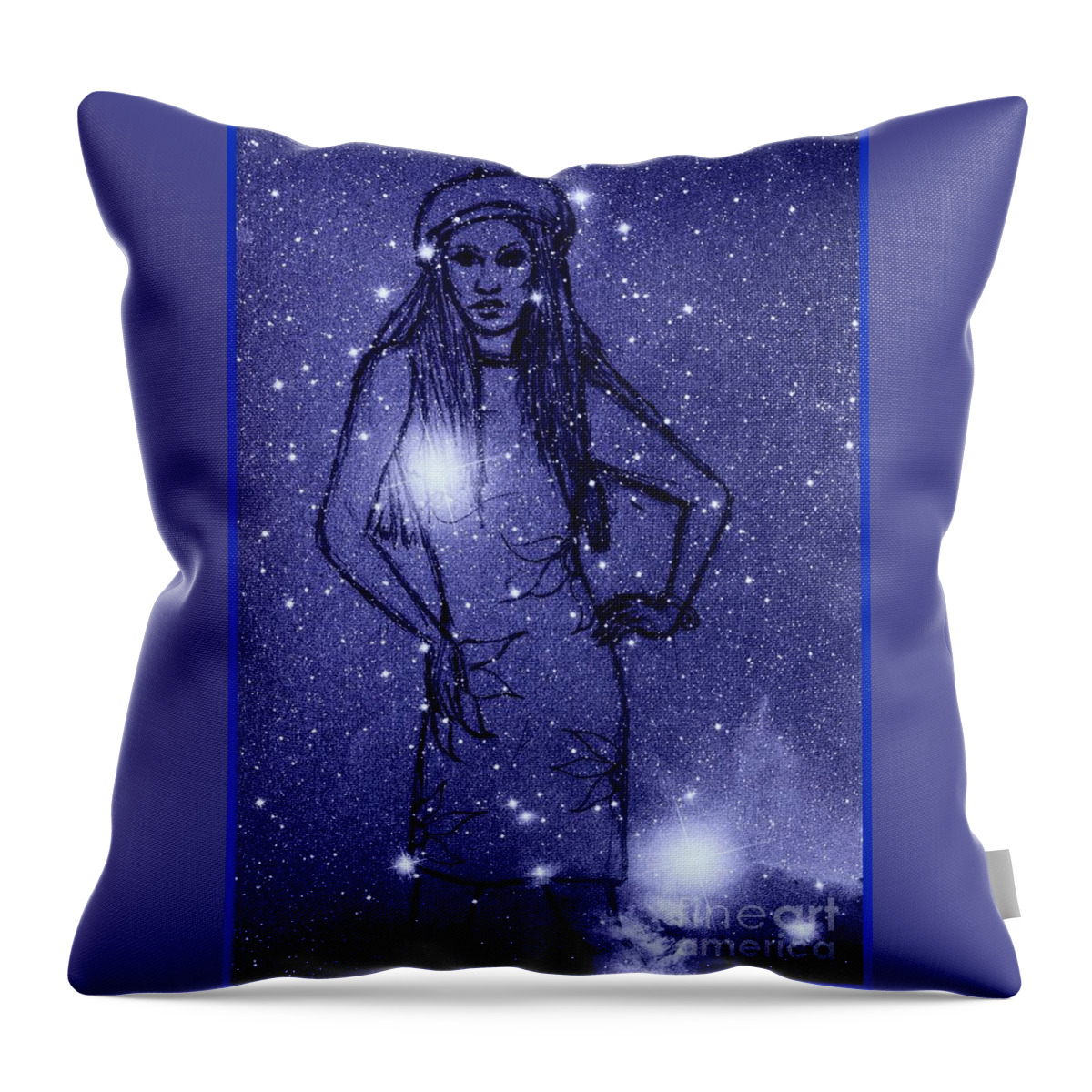 Space And Time Throw Pillow featuring the mixed media Starlight of Space and Time 2 by Joan-Violet Stretch