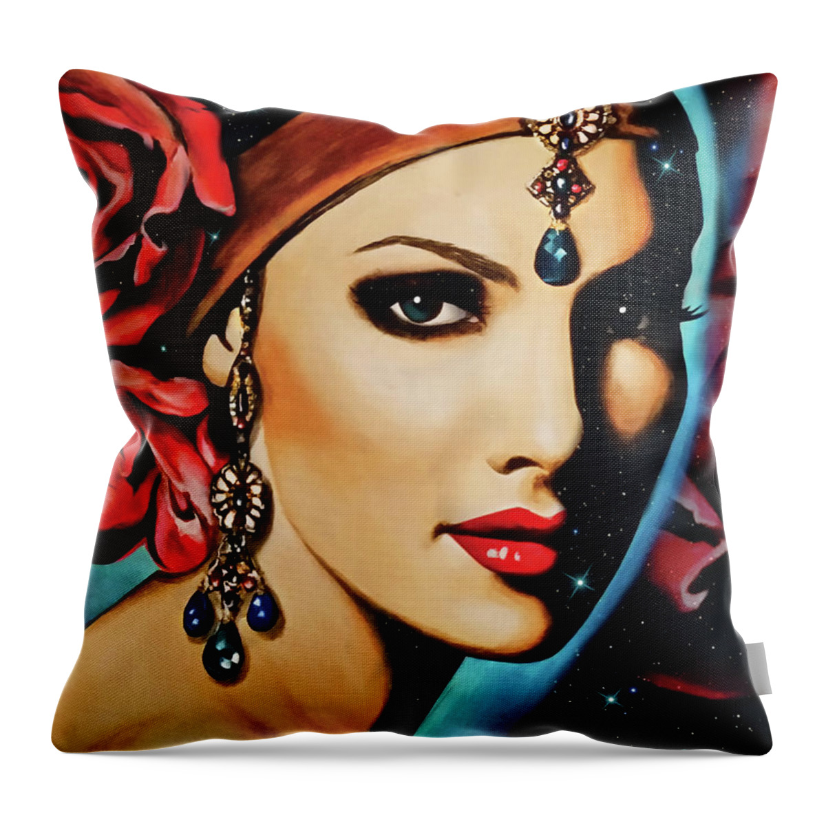 Gypsy Throw Pillow featuring the mixed media Starlight Rose by Robyn Chance