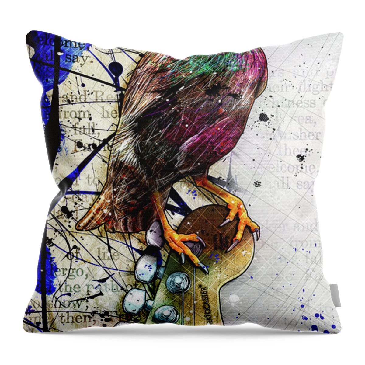 Starling Throw Pillow featuring the digital art Starling On A Strat by Gary Bodnar