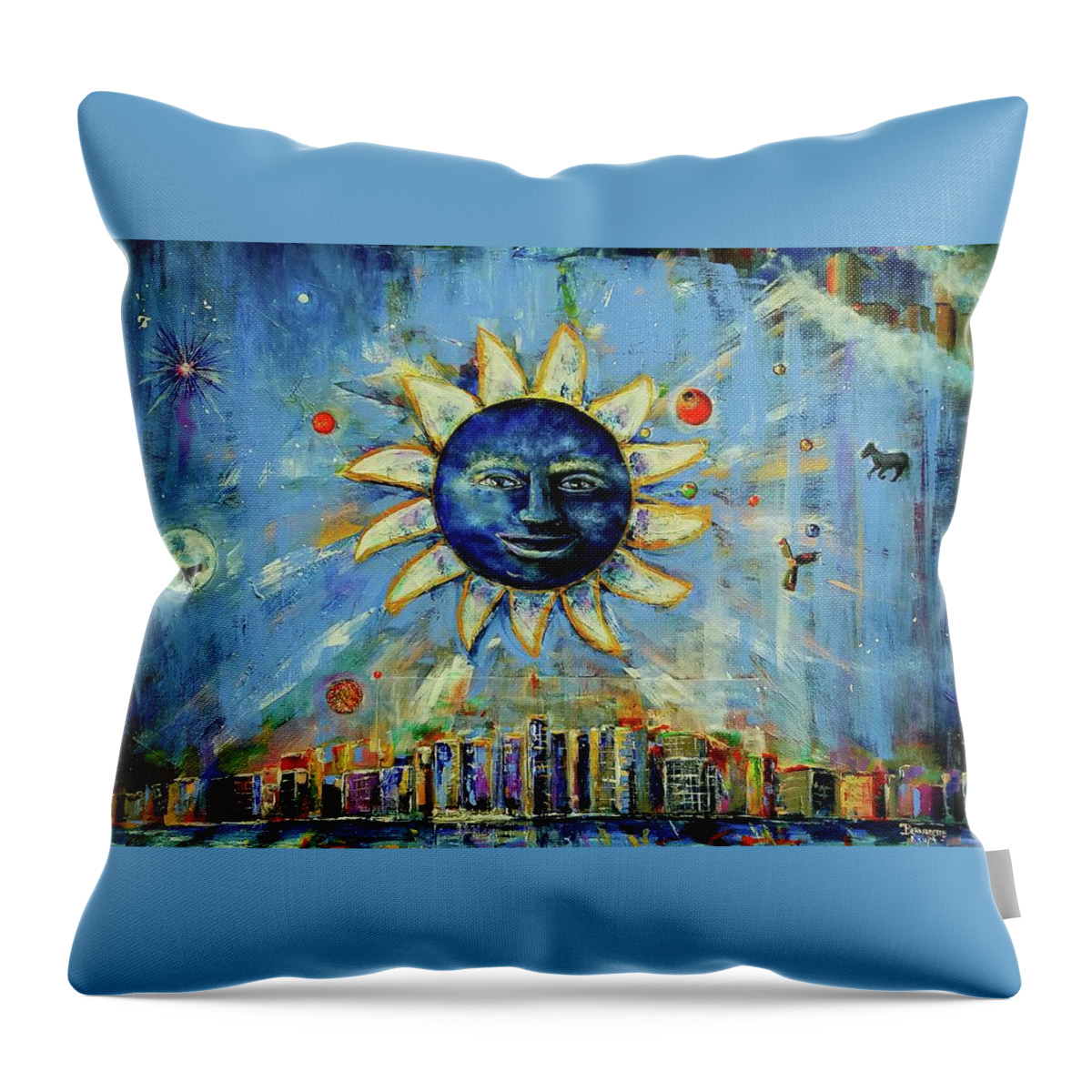 Sun Throw Pillow featuring the painting Starry Night 2017 by Bernadette Krupa