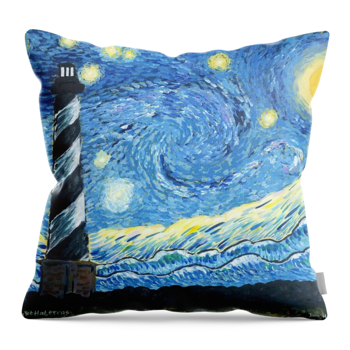 Hatteras Throw Pillow featuring the painting Starry Night Hatteras by Jim Harris